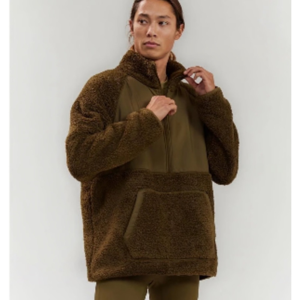 GIRLFRIEND COLLECTIVE Oversized Half Zip Fleece Teddy Jacket Green Size 4